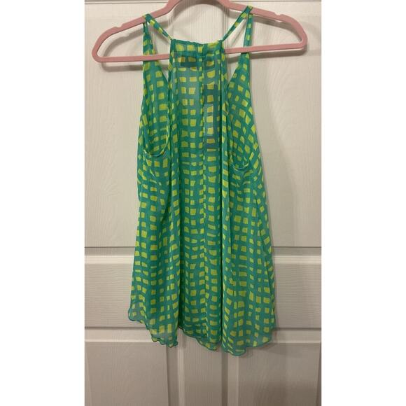 NWT Maria and Carol’s Blue/Lime Green Geometric Print Racerback Tank Dress, L - Picture 4 of 5